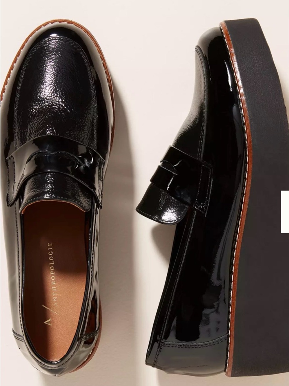 Anthropologie Black Patent Platform Loafers